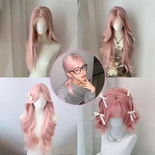 🔥พร้อมส่ง🔥วิกผมหญิง วิกผมยาว วิกผม พรีเมี่ยม 65-70cm วิกผมสีชมพู ทูโทน ลอนวอลลุ่ม สไตล์เกาหลี แถมnetฟรี วิกผมคอสเพลย์
