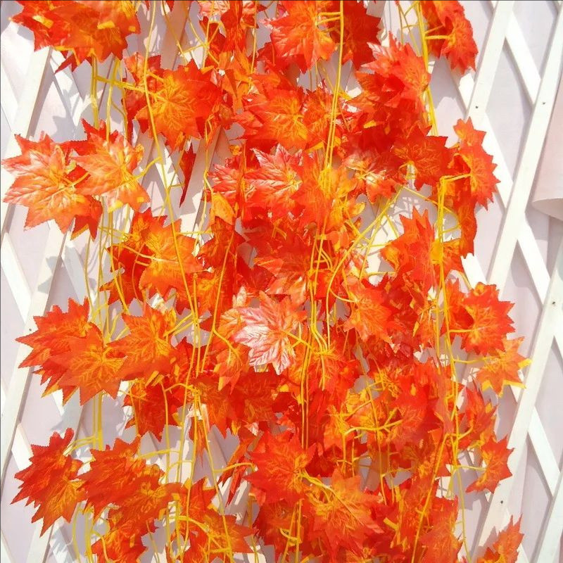 1/3/5strings ใบเมเปิ้ลประดิษฐ์-ฤดูใบไม้ร่วงงานแต่งงานตกแต่งพืช-จําลอง Maple Leaf String-ตกแต่งสวนใบ Vine-สีแดงดอกไม้ปลอม - รูปที่ 2