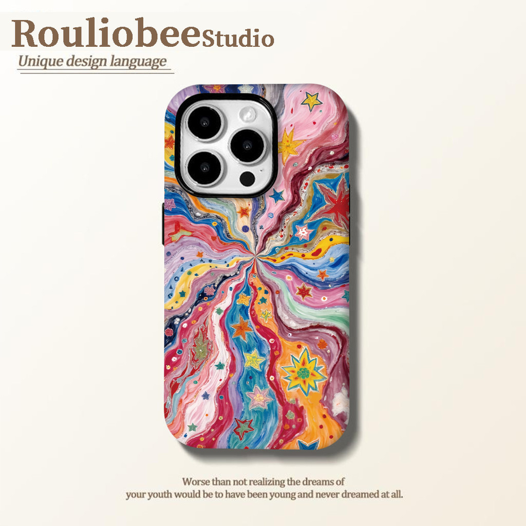 Artistic ภาพวาดสีน้ํามัน rainbow 2-in-1 เคสโทรศัพท์เข้ากันได้กับ iPhone 15 Pro Max, Apple 17 16 14 Plus 11/12/13 Pro Max, เคสป้องกันกันกระแทกใหม่ – โปรปัง