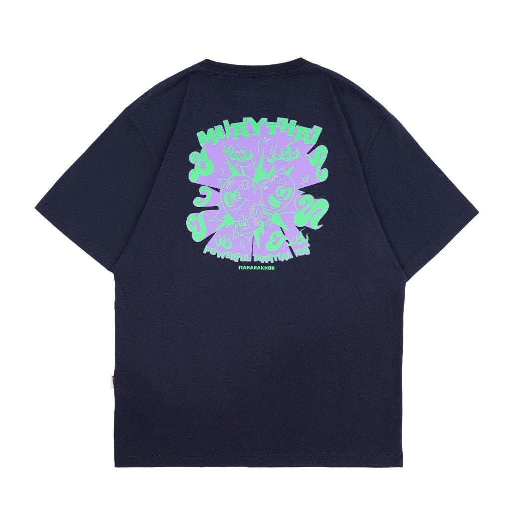 ย้อนยุคMAHANAKHON EX.MUAY THAI ICONIC T-SHIRT NAVY เสื้อยืดคอตตอน S-5XL