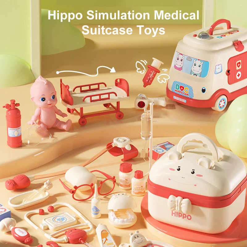 Hippo Doctor Pretend Play Set Toys Children Pretend Play Medical Box Medical Dentist Tools Stethosco