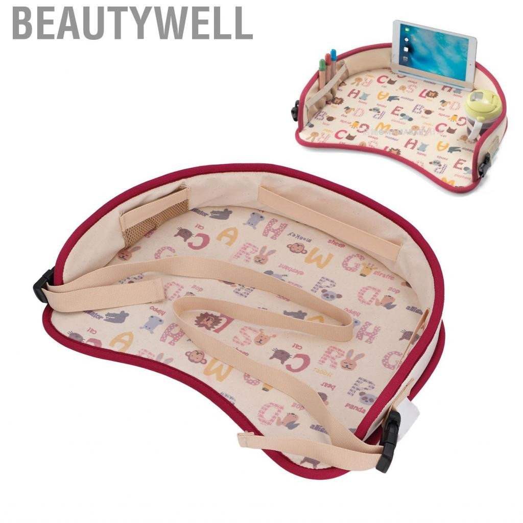 Beautywell ถาดเดินทางสำหรับเด็กความสูงปรับได้ไม่ลื่น carseat โต๊ะรับประทานอาหารเคลื่อนที่ในรถสำหรับกิจกรรมการเดินทางบนท้องถนนพร้อมจัดเก็บข้อมูลที่จัดเก็บผ้าฝ้ายผสมวัสดุ
