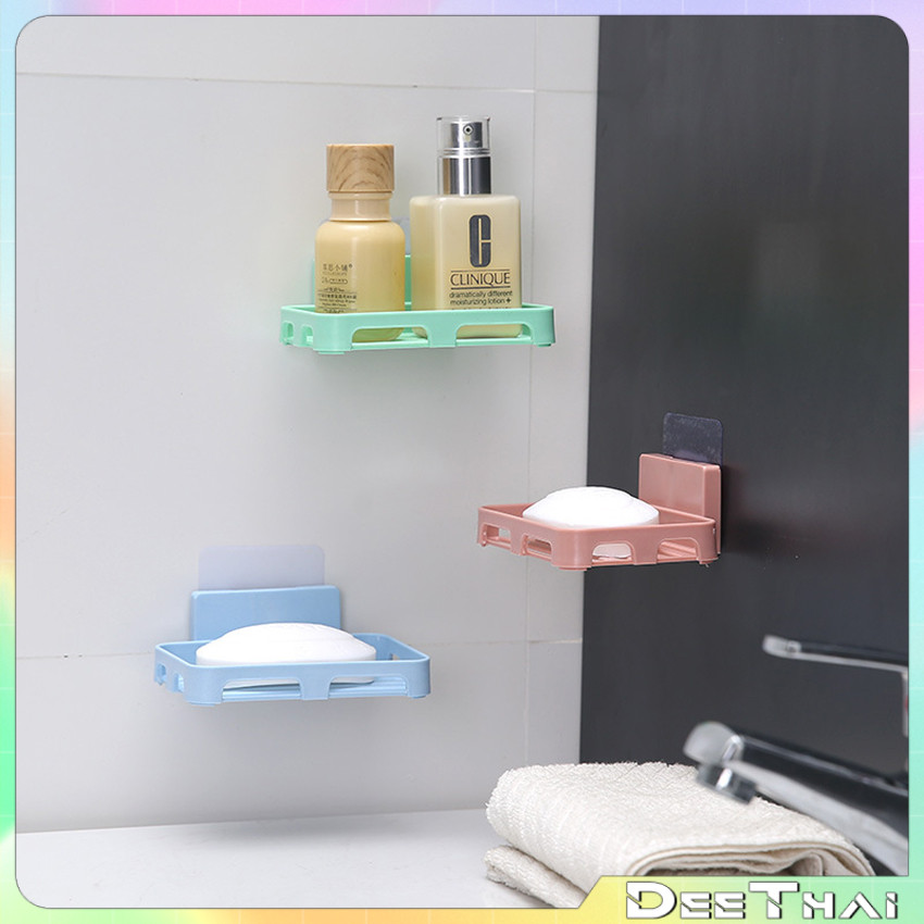 Dee Thai ที่วางสบู่พลาสติกและฟองน้ำล้างจาน ไม่ต้องเจาะผนัง พร้อมส่ง Wall-mounted soap dish