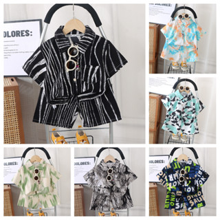 ฤดูร้อนใหม่เด็กชายเสื้อเด็กหล่อพิมพ์ชุดกางเกงขาสั้นแขนสั้น