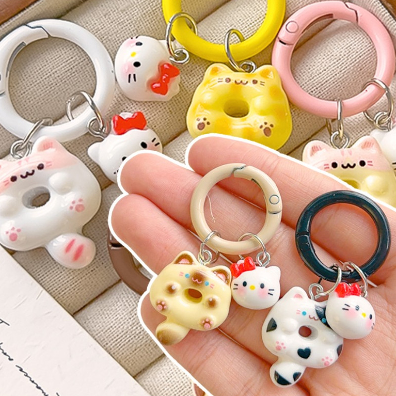 1/3/5 ชิ้น Hello Kitty Doughnut Cat จี้พวงกุญแจ - น่ารักการ์ตูน Long-tail Cat กระเป๋าเป้สะพายหลังตกแต่งพวงกุญแจ