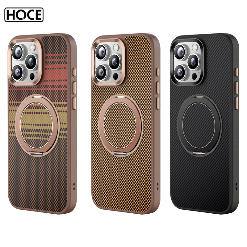โฮซ 360° หมุนวงเล็บคาร์บอน Fibre ตารางรูปแบบเคสโทรศัพท์แม่เหล็กสําหรับ IPhone 16 15 14 Pro Max กรณี