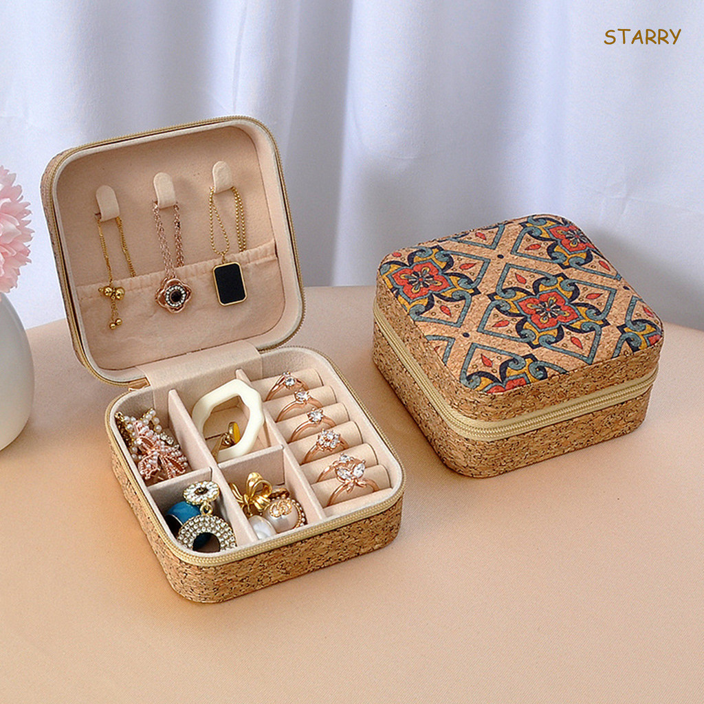 ผ้าพรีเมี่ยมผู้หญิง Jewellery กระเป๋าปักด้านหน้าซิปปิด Jewellery Organizer กระเป๋าเดินทางเจ้าสาวกระเ