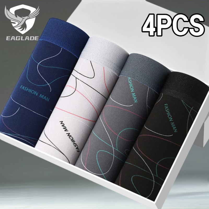 Eaglade 4PCS Boxer Brief for Mens Lingerie Man Stretchable Breathable 918 สีดํา H08
