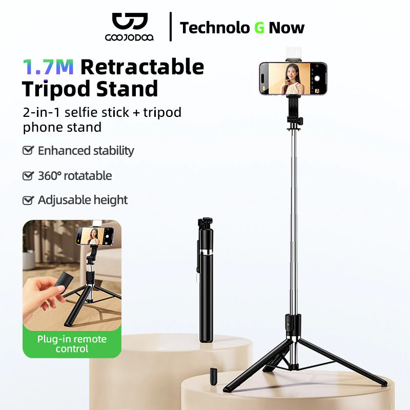 GOOJODOQ ไม้เซลฟี่ 2-in-1 รีโมทคอนโทรลในตัว ความยาวแบบพับเก็บได้ ปรับมุมได้ เสถียรเป็นพิเศษ