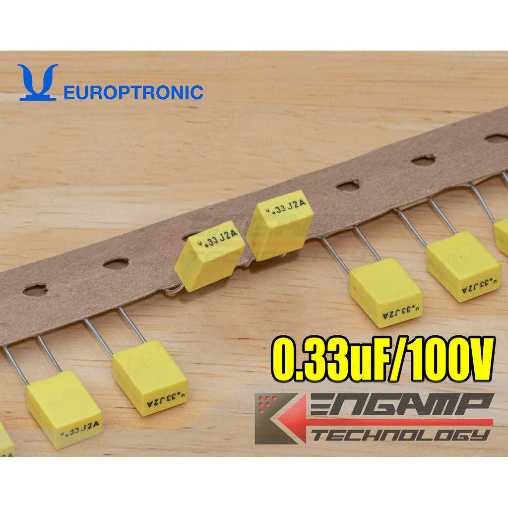 (10ตัว) [F-CAP] 0.33uF/100V 334J100V 5% Europtronic 4.3x7.2 H9.5mm P=5mm