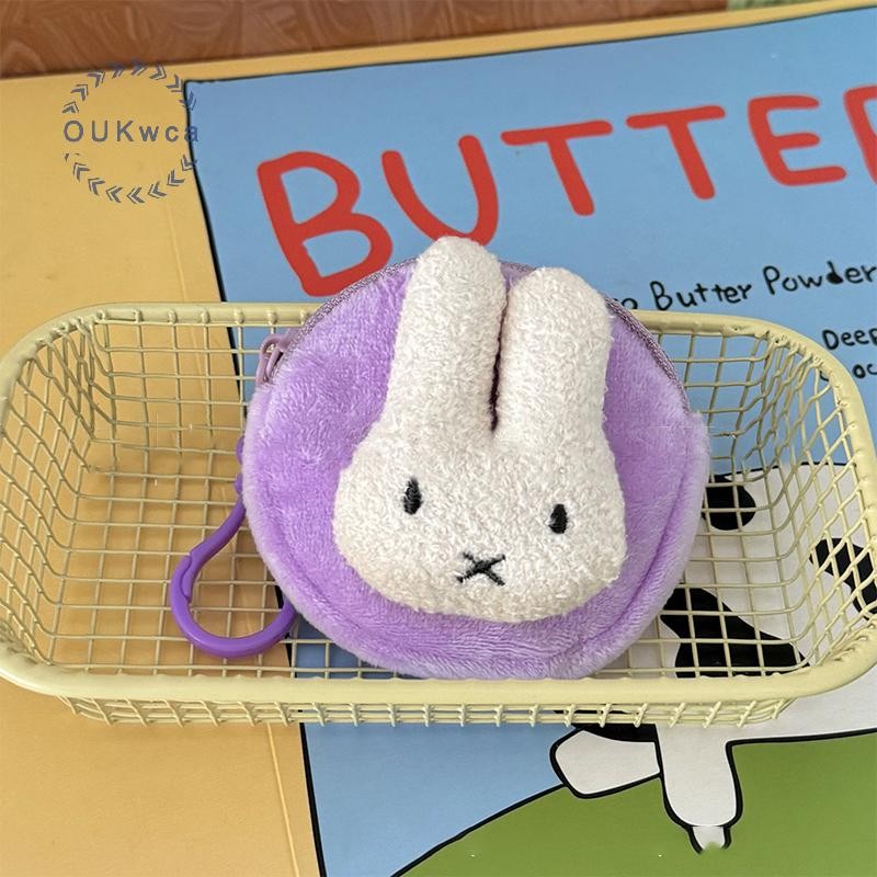 Oukwca น่ารัก Miffy กระต่าย Plush กระเป๋าเงินเหรียญแบบพกพาเปลี่ยนเงินกระเป๋าหูฟังกระเป๋าเก็บพวงกุญแจสําหรับสาวเด็กของขวัญใหม่