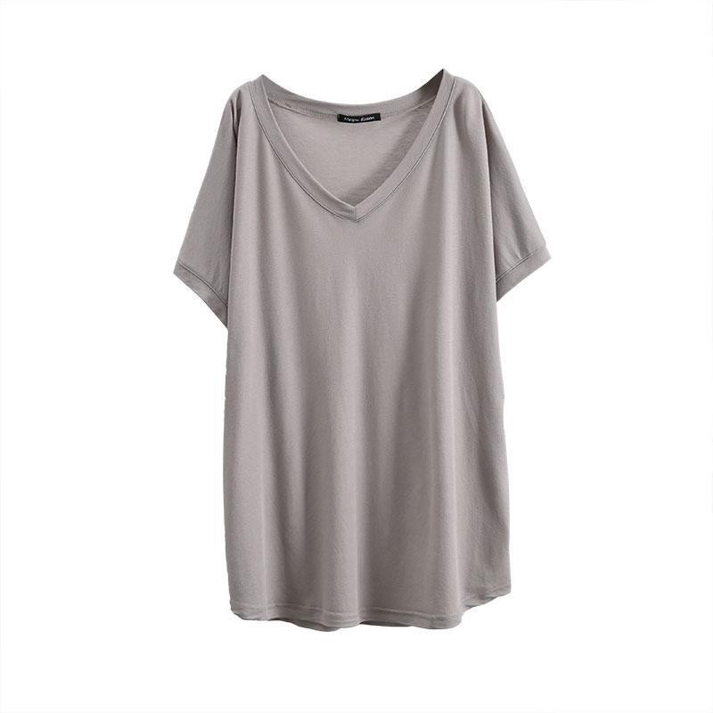 【พลัสไซส์】(50-150กก.) เสื้อยืดฤดูร้อนผู้หญิงอ้วนโอเวอร์ไซส์หลวมธรรมดาแขนสั้น เสื้อคอวี Oversize Tshirt - รูปที่ 6