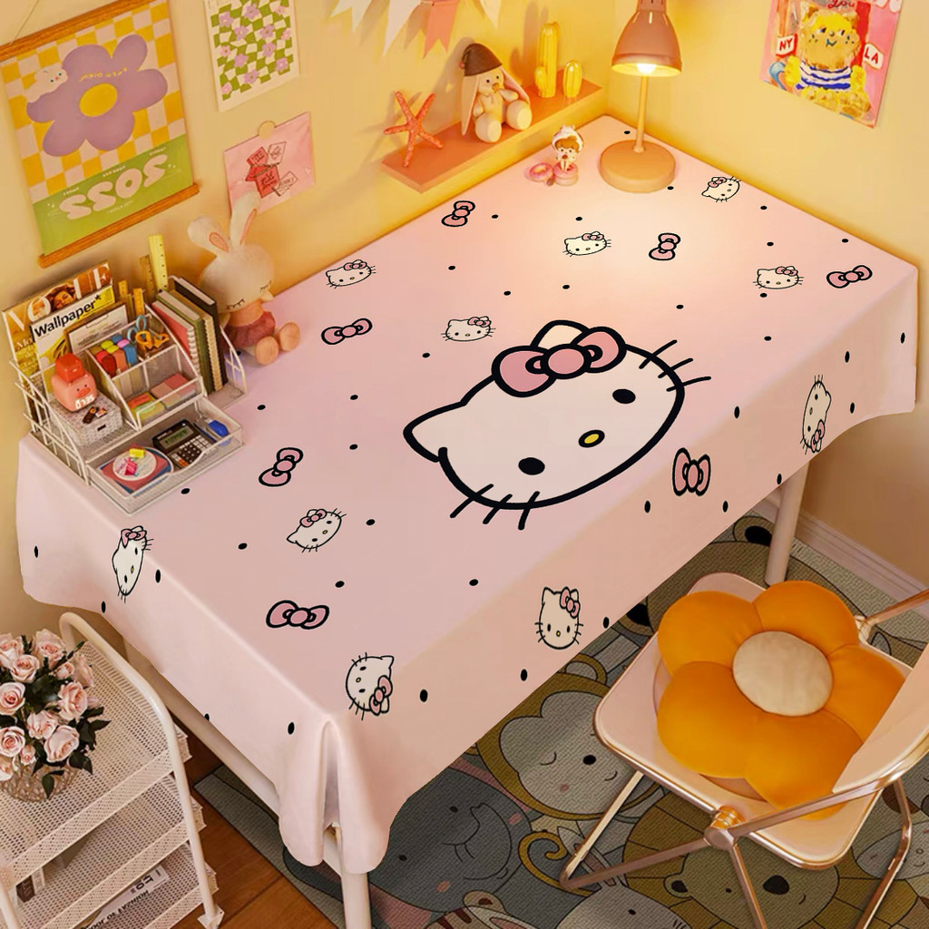 ผ้าปูโต๊ะ Hello Kitty สีชมพู ลายหัวใจสำหรับหอพัก ห้องนอน ผ้าปูโต๊ะแต่งตัว ตกแต่งโต๊ะน่ารัก