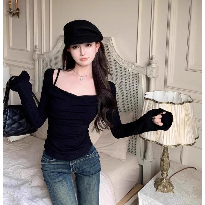 เสื้อยืดสั้นหญิง U-คอ_low-cut ทรงกระชับ ทำจากผ้าฝ้ายribbed 92% กับ spandex 8% ให้ความรู้สึกเย็นสบายใ