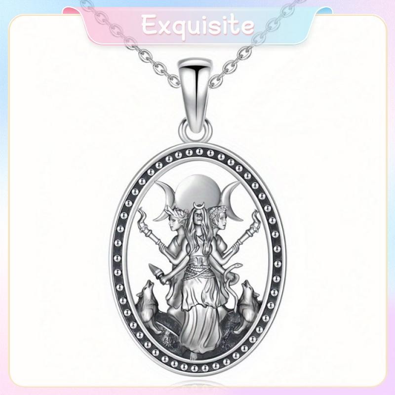 [ประณีต] สร้อยคอแม่มดเครื่องประดับสําหรับผู้หญิงสาว Triple Moon Goddess Hecate จี้สแตนเลสสร้อยคอโซ่ของขวัญสําหรับเธอ [th]