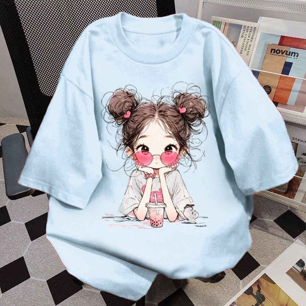 UT shop 🔥เสื้อยืดOversize เสื้อ"milk tea Girl"t shirt cotton100% คอกลม พลัสไซส์ เสื้อยืดผ้าฝ้าย สาวอวบ แฟชั่น3XL