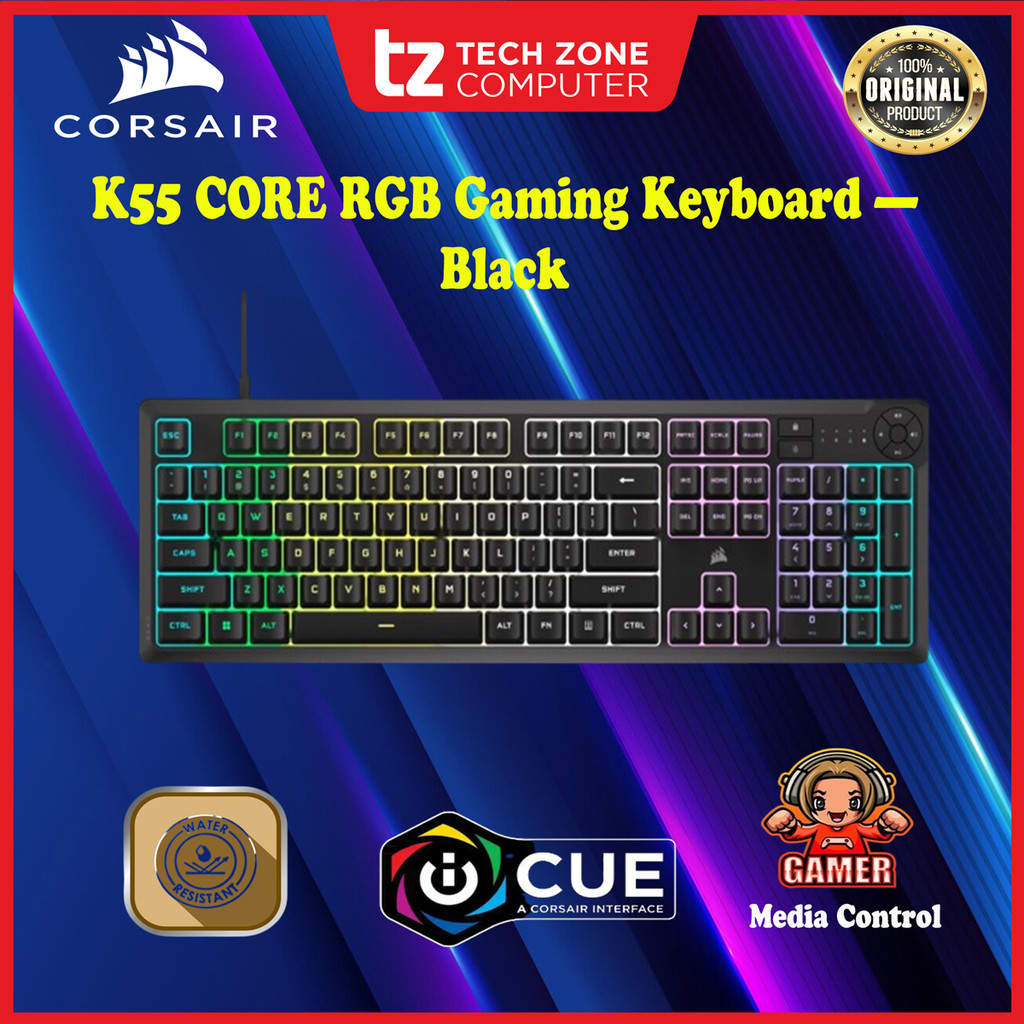 Corsair K55 CORE RGB Gaming Keyboard Backlit LED - สีดํา