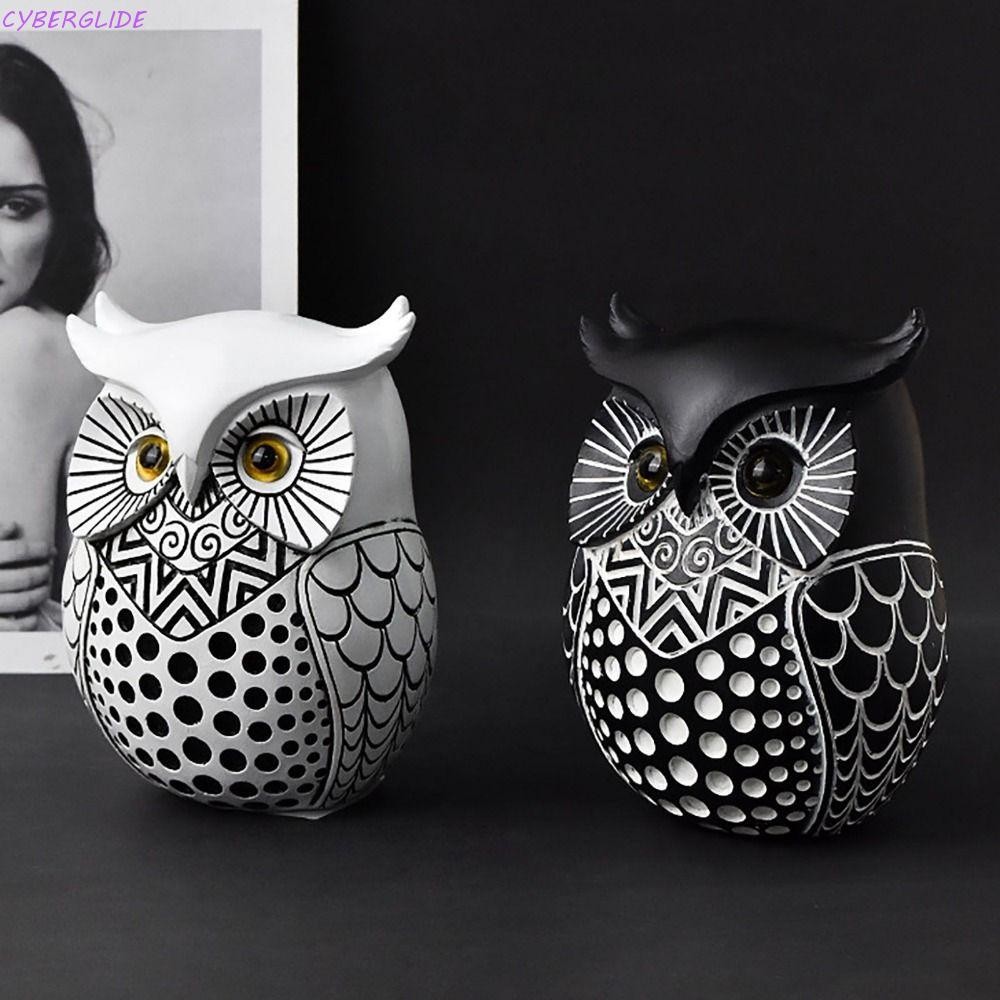 CYBERGLIDE ตุ๊กตานกฮูก, งานฝีมือเรซิน รูปปั้นนกฮูกทํามือ, ประติมากรรมสัตว์การ์ตูนน่ารักสมัยใหม่ตกแต่งบ้าน