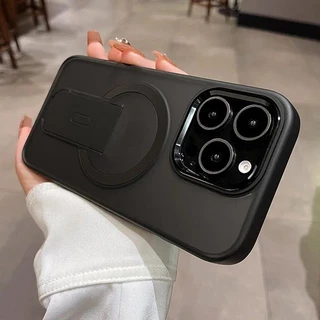 ขาตั้งหรูหราเคสโทรศัพท์สําหรับ iPhone 11 12 13 14 15 16 Pro Max Plus Magnetic Matte กันกระแทกฝาครอบกันชน