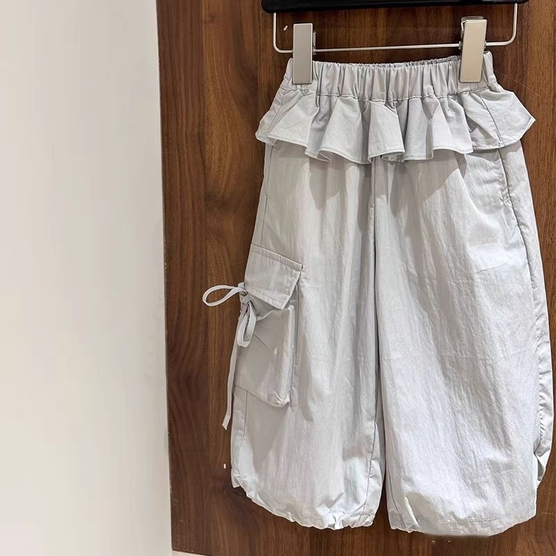 เสื้อผ้าเด็ก เสื้อผ้าเด็กฤดูใบไม้ผลิกางเกงขากว้าง 2025 สไตล์ใหม่แฟชั่นสาวทุกการแข่งขันหลวมลูกไม้ ชุดเอี๊ยม