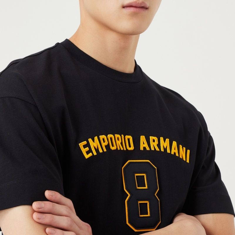 EMPORIO ARMANI/ARMANI Autumn Mens Casual Letter logo เสื้อยืดคอกลมแขนสั้น (ขนาดใหญ่) ราคา ถูกที่สุด ดีลบีเคเค