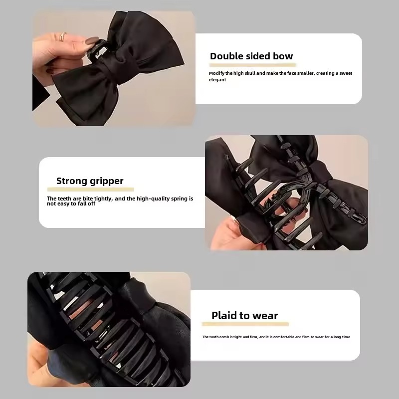 Bowknot Hair Claw ผู้หญิง Elegant ซาตินโบว์คลิปผม Vintage ซาติน Crab Hairpin สาวอุปกรณ์เสริมผม - รูปที่ 3