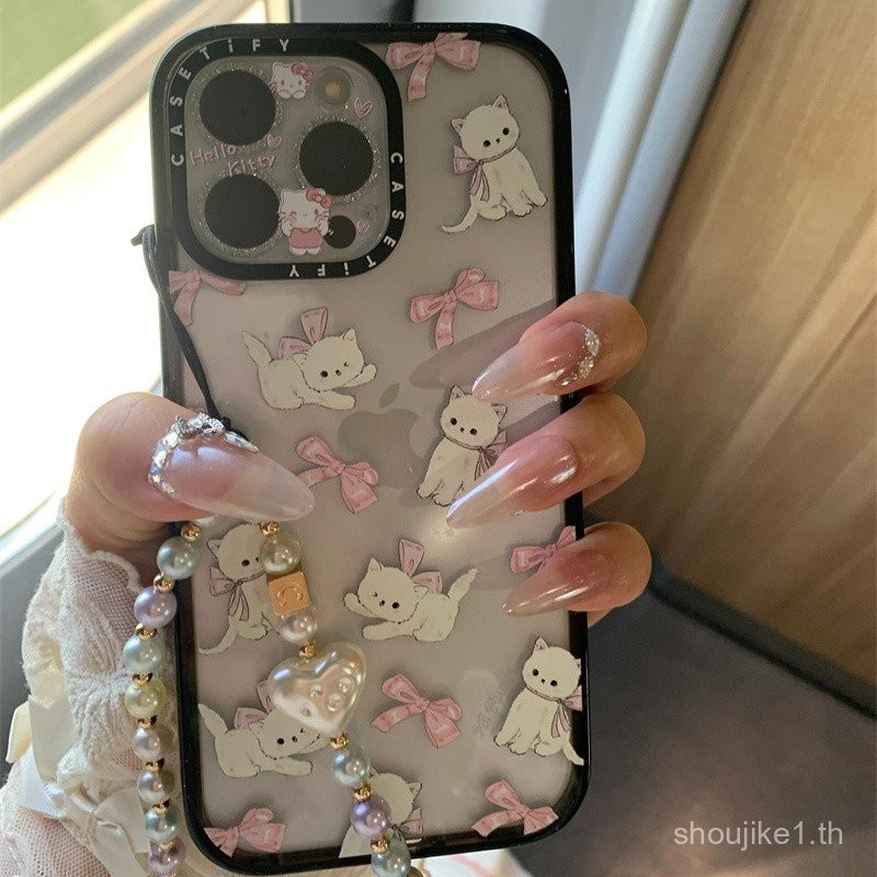 ขายร้อนในร้าน Casetify เคสโทรศัพท์ Apple 15 Pro Max พร้อมสายโซ่ 14 โปร่งใส 13 PM การ์ตูน 12P โบว์แมว