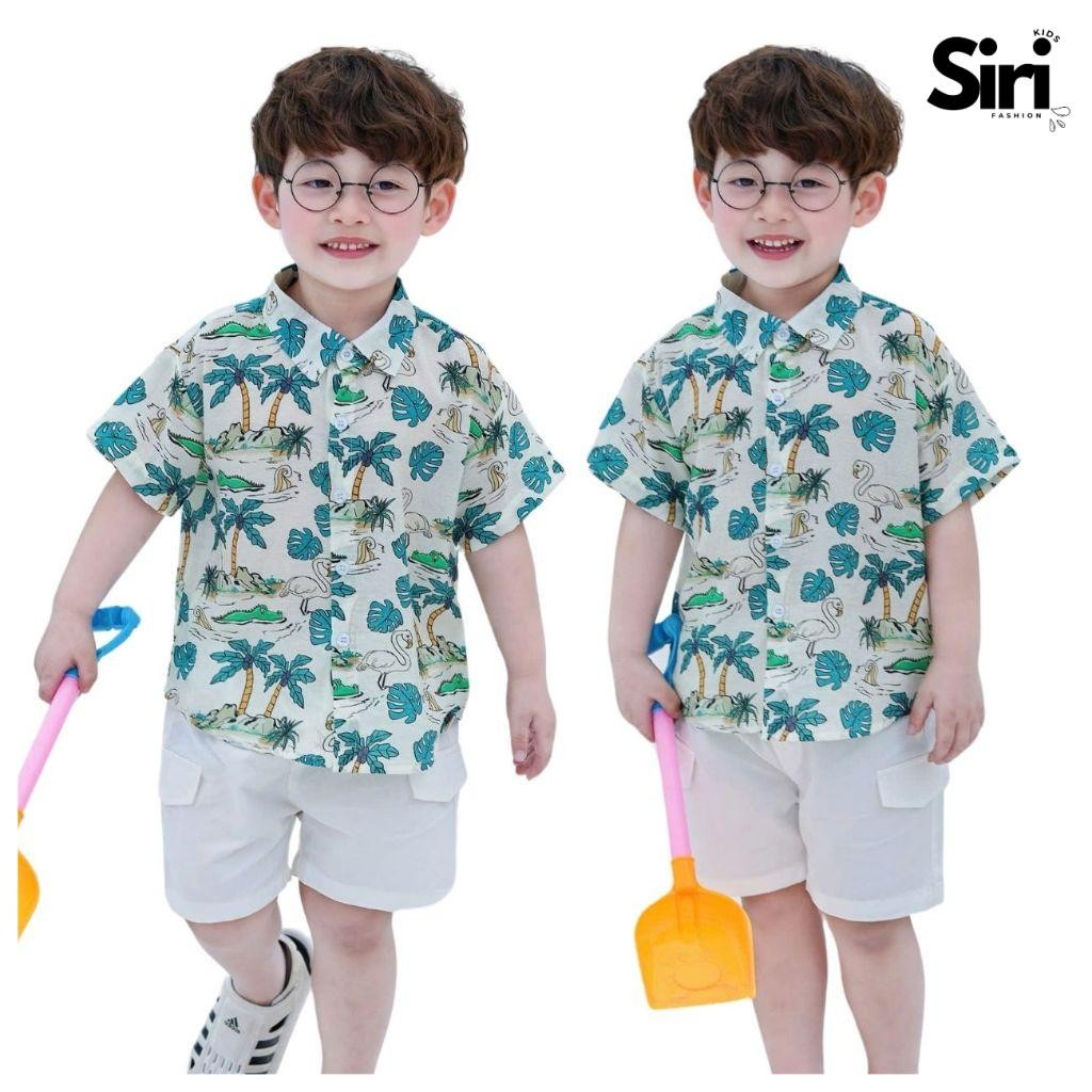 เสื้อชายหาด Unisex ชุดสําหรับเด็กชายและเด็กหญิงลายดอกไม้และเครน motifs ขนาด 9-28kg Siri kids H1124B4