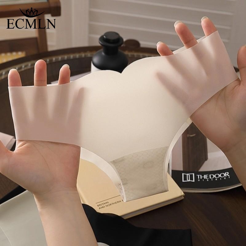 อีซีเอ็มเอ็น ขอบหยักกางเกงเอวต่ําสําหรับผู้หญิงแสงโปร่งใสเซ็กซี่สีทึบ ที-รูปชุดชั้นในต้านเชื้อแบคทีเรียเป้าชุดชั้นในผ้าไหมน้ําแข็ง