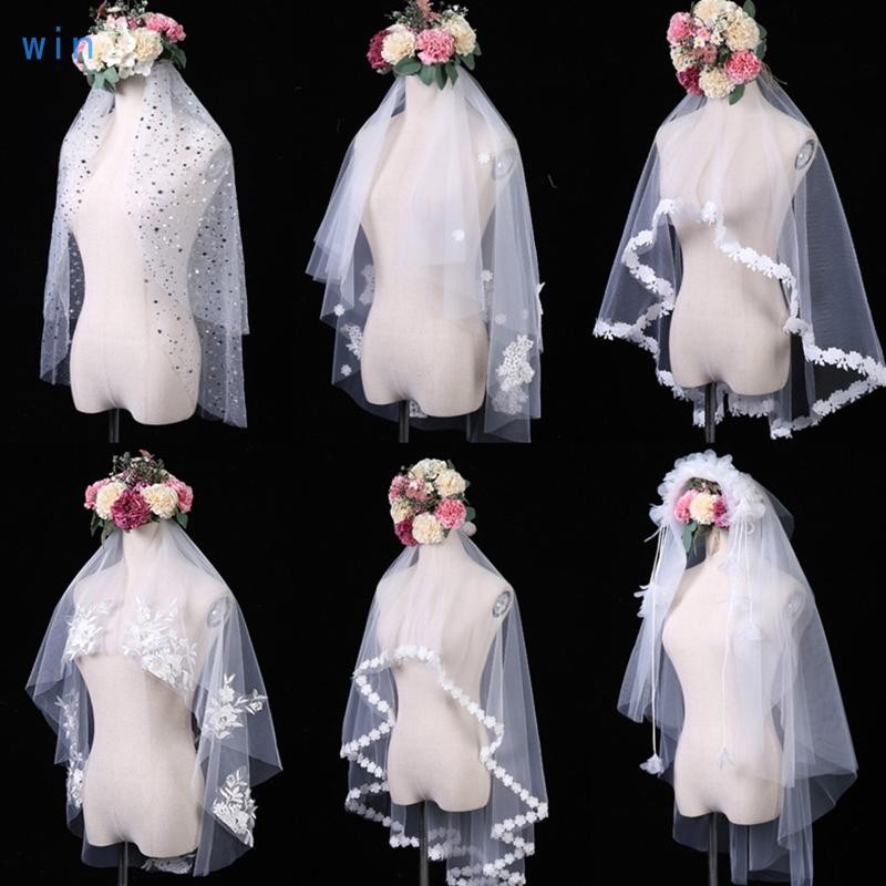 Sequins Short Veil Headdress Floral Lace Veil with Comb Wedding Hair Accessories
