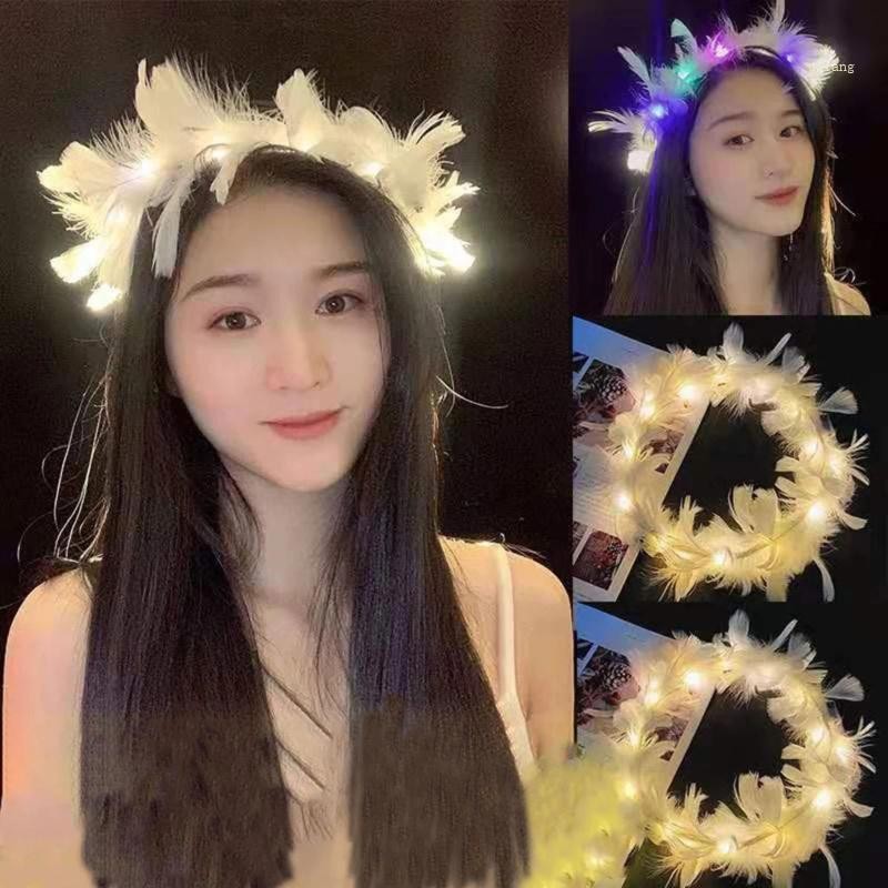 คิวคิว* ที่คาดผมมงกุฎขนนก นํา สว่างขึ้น ที่คาดผมนางฟ้า ที่คาดผมเจ้าหญิงเรืองแสง
