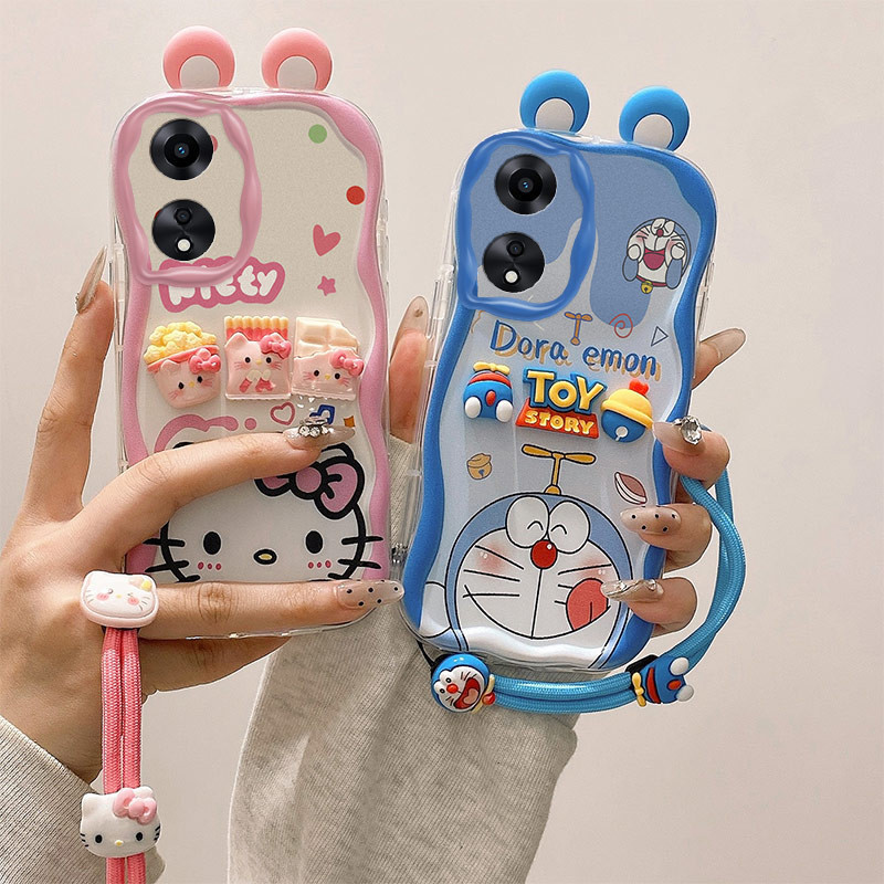 เคส OPPO A18 เคส OPPO A38 4G เคส Kuromi น่ารัก 3D หูขอบครีมเคสโทรศัพท์แบบนุ่ม TY-EDNY