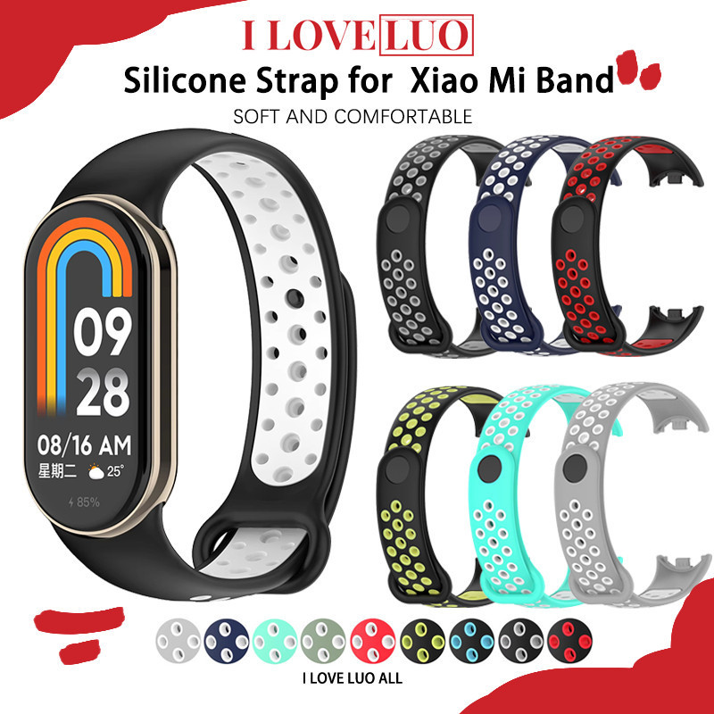 สายยาง for Xiaomi Mi Smart Band 10 9 8 กีฬาเปลี่ยนนุ่มการออกแบบรูเสียงคู่ สายยาง for Xiaomi Mi Band 10 9 8