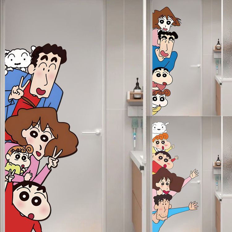 สร้างสรรค์น่ารัก Crayon Shin-Chan สติ๊กเกอร์ติดผนัง-Elevator ประตู Self-Adhesive ภาพวาด-การ์ตูนอะนิเมะกระจกหน้าต่างสติกเกอร์ตกแต่งร้านสติกเกอร์ประตู