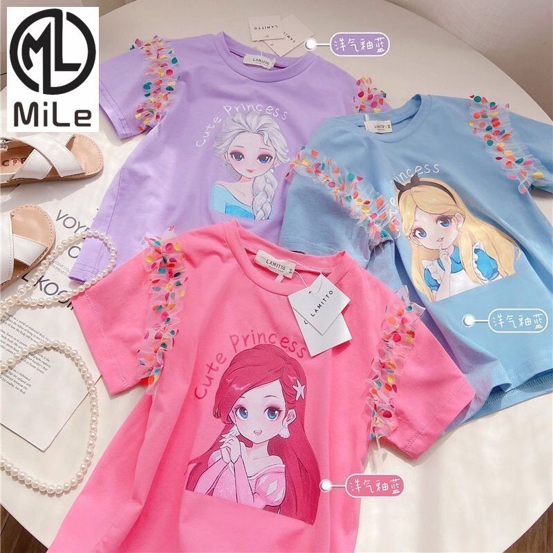 [ML] 90-140 ซม.ฤดูร้อนเด็กหญิงแฟชั่น All-Match สีสัน Polka Dot การ์ตูนเสื้อยืดน่ารักเจ้าหญิงแขนสั้น