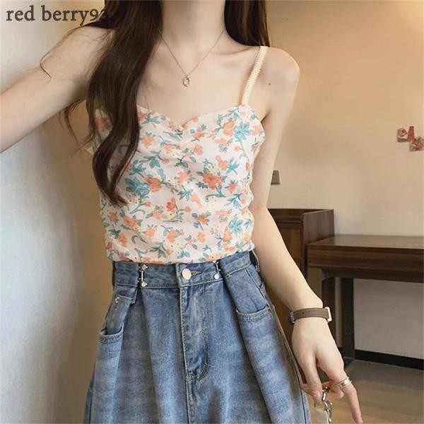 Red Berryเสื้อกั๊กลายดอกไม้สไตล์ฝรั่งเศสสำหรับผู้หญิง ซัมเมอร์ 2025 X8788
