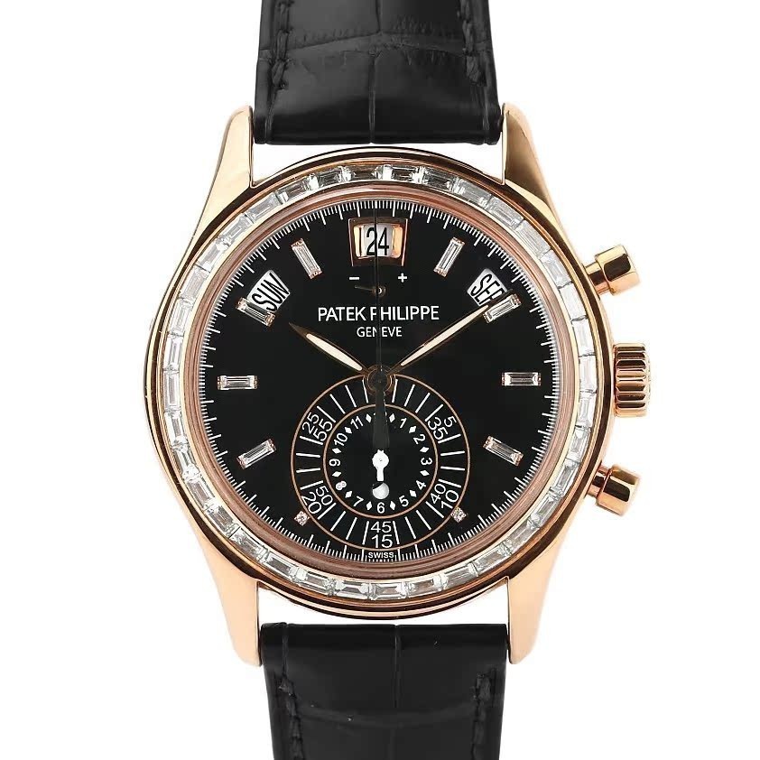 PatekPhilippe อัตโนมัติปฏิทินเต็มรูปแบบ Chronograph Rose Gold ด้านหลังเพชรนาฬิกาผู้ชาย-อัพเกรด 5961R