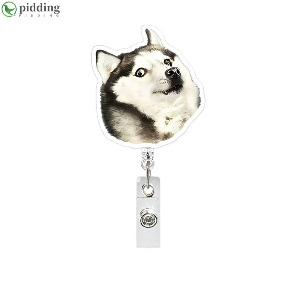 PIDDING พวงกุญแจสุนัข, สุนัขแบบพับเก็บได้ Memes Series Memes Badge Reels, ตลกอะคริลิค Lanyard ชื่อแท