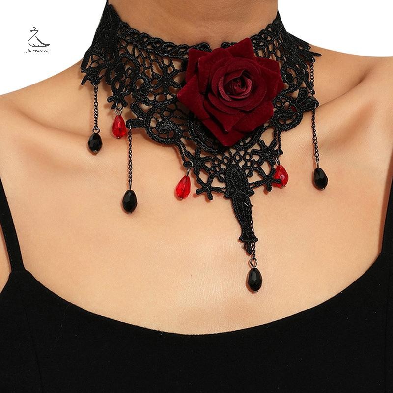 [HSSL] Vintage Flower Charm จี้สร้อยคอโชคเกอร์สําหรับผู้หญิง Gothic Lace sel Clavicle Chain เครื่องประดับ MCL7717