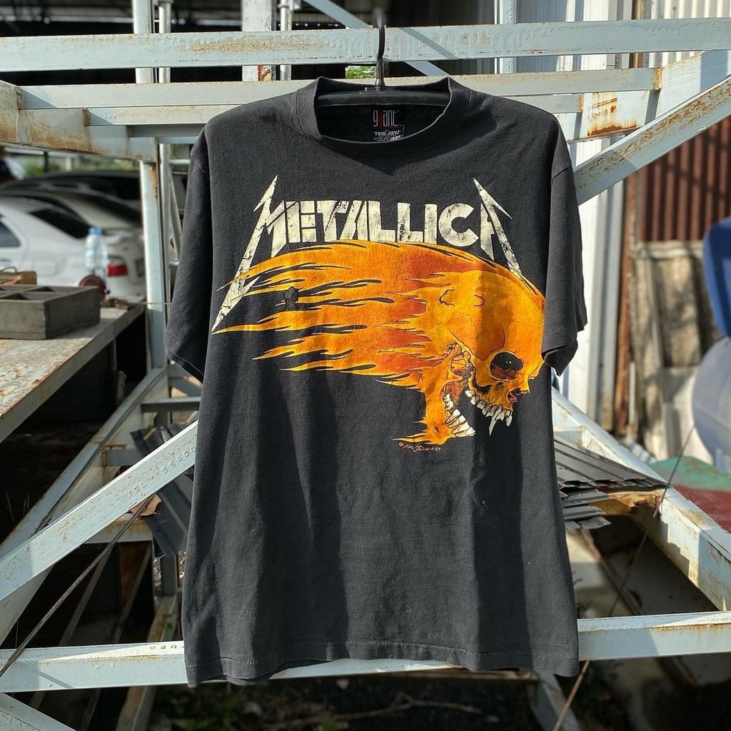 โลหะวง METALLICA1994 อัลบั้ม FLAMING Retro Heavy Metal Rock ผู้ชายผู้หญิงเสื้อยืดแขนสั้น
