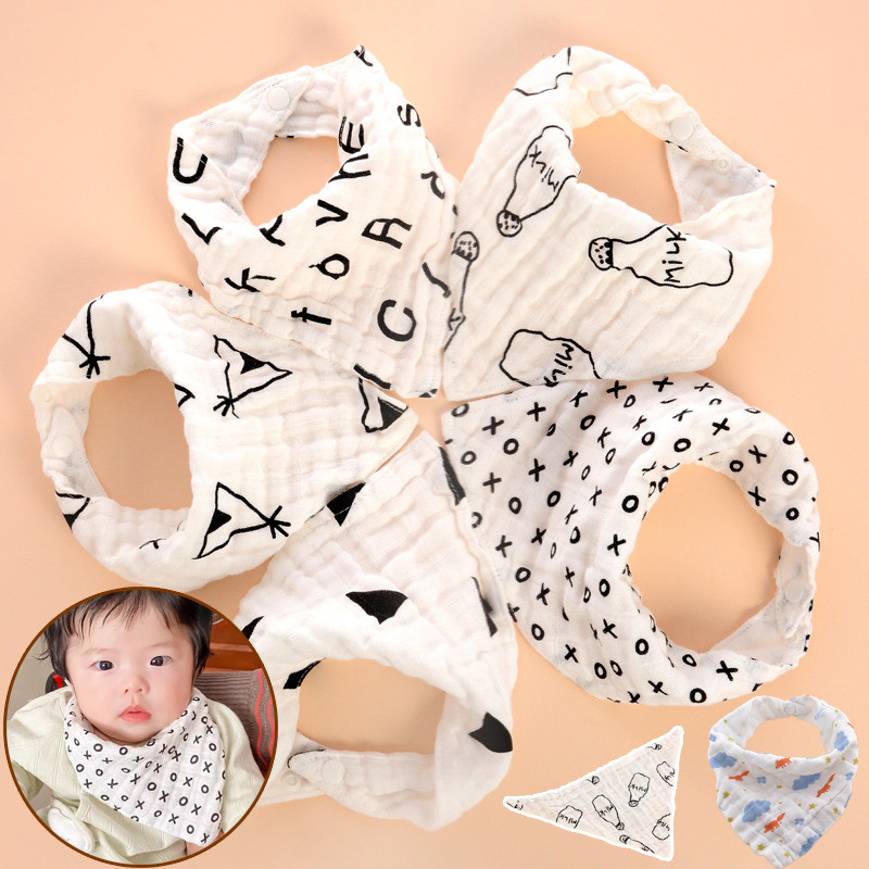 COD สามเหลี่ยม Bibs 4 ชั้นเด็ก ผ้าซับน้ำลายเด็ก ผ้าเช็ดปากเด็กแบบมีหัวเข็มขัดซ่อนอยู่