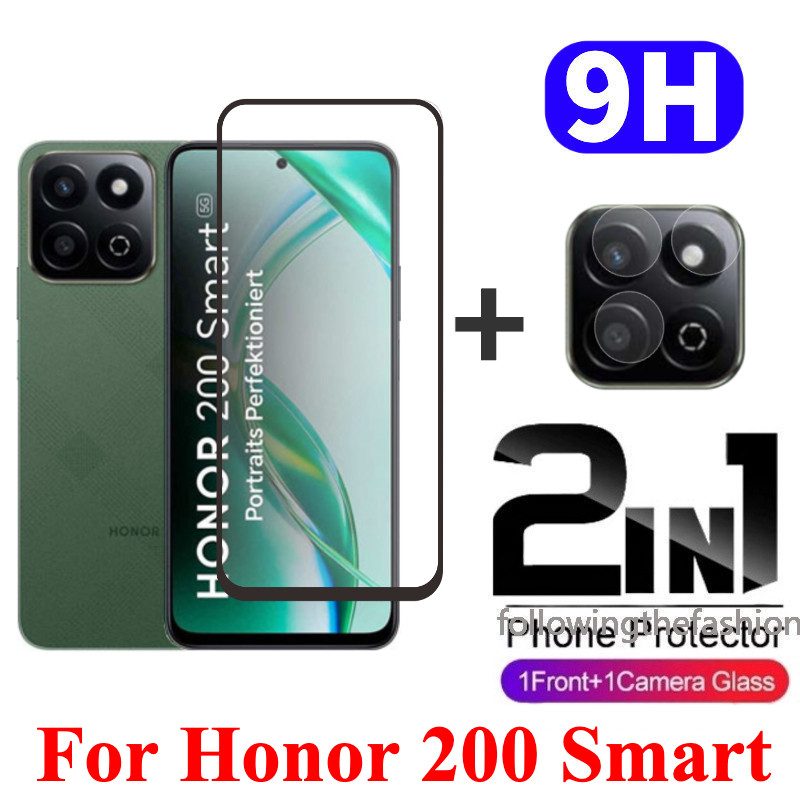 2 in 1 ป้องกันหน้าจอสําหรับ Honor 200 สมาร์ท 5G Honor200 200Smart 2024 400 สมาร์ท 2025 Full Coverage HD กระจกนิรภัยป้องกันหน้าจอโทรศัพท์ฟิล์มด้านหน้ากล้องกลับฟิล์ม