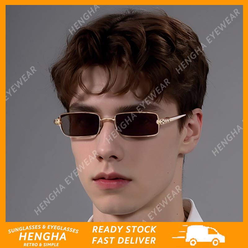 (HENGHA) แว่นกันแดดกรอบเล็กพังก์สําหรับผู้ชายแว่นกันแดดทรงสี่เหลี่ยมโลหะแฟชั่นตะวันตก