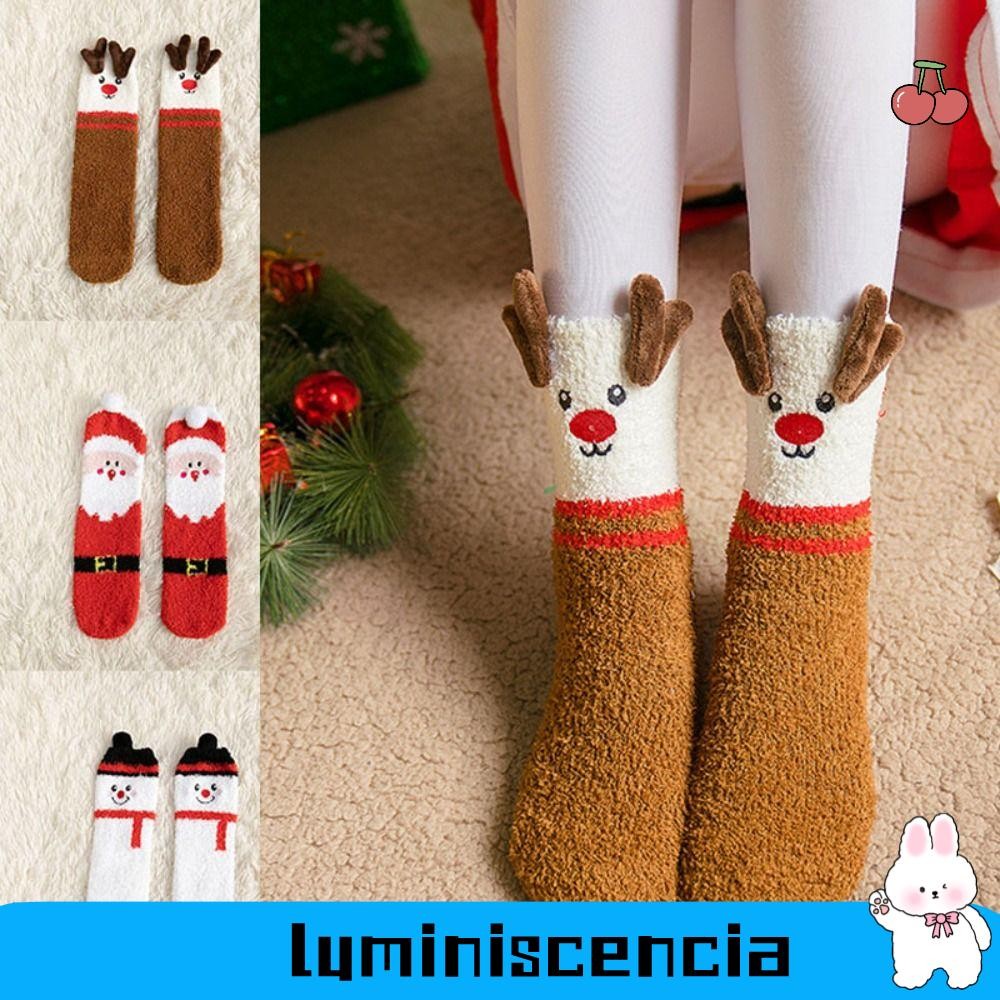 Luminescencia ถุงเท้าคริสต์มาส, การ์ตูน Snowman Elk ถุงเท้ากลางหลอด, ของขวัญให้ความอบอุ่นขนแกะปะการัง Santa Claus Plush ถุงเท้า Xmas