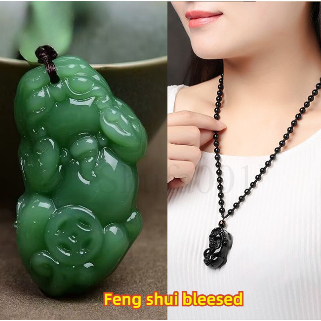(ฟรีเชือก) Feng Shui Blessed Pixiu จี้สร้อยคอผู้หญิงแก้วดึงดูดความมั่งคั่งสร้อยคอสําหรับชายโชคดี