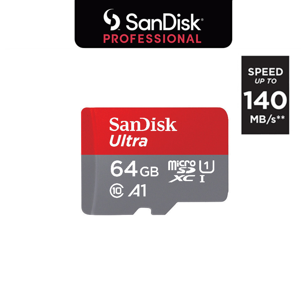 SanDisk Ultra MicroSDXC UHS-I 64GB ความเร็วสูงสุด 140 MB/s U1 A1 (SDSQUAB-064G-GN6MN)