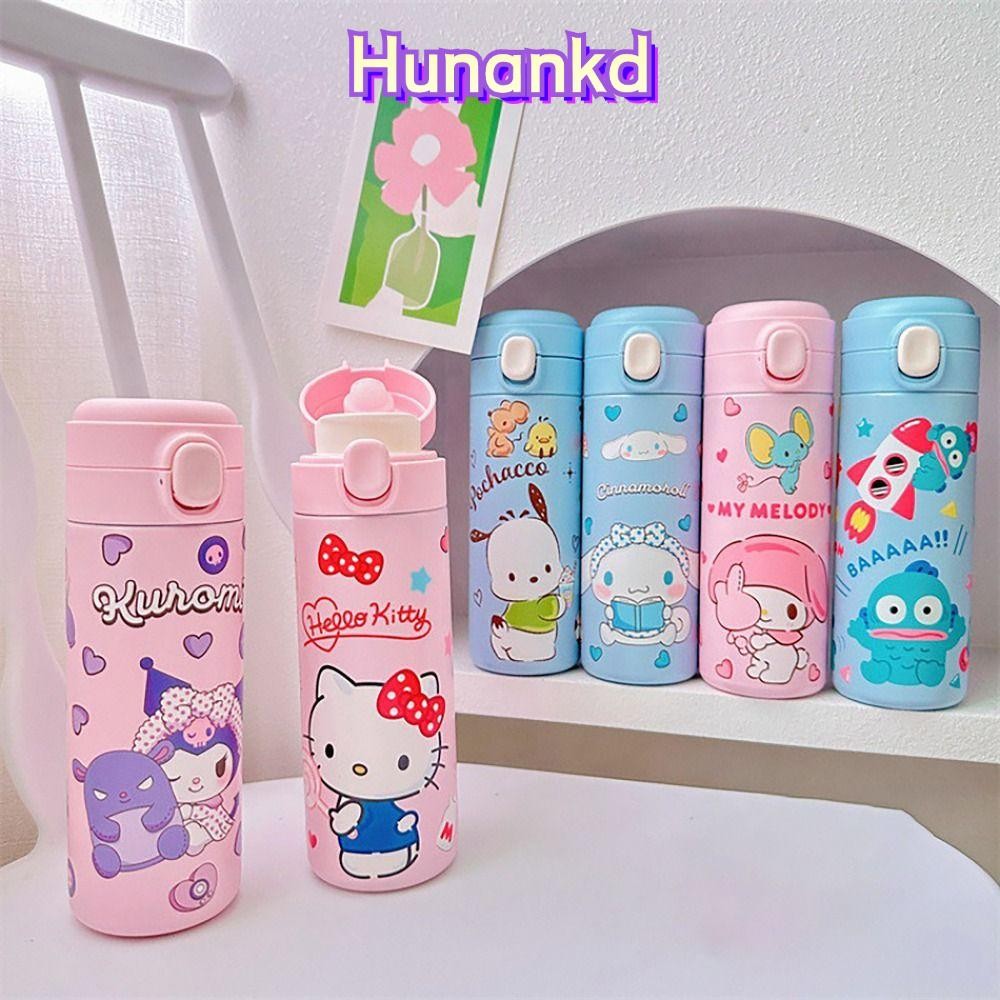 Huan SANRIO แก้วน้ําสูญญากาศ, สวิตช์ล็อคเด็ก Kuromi Cinnamoroll My Melody Kitty ขวดน้ําความร้อน, แบบพกพา 420ML 304 สแตนเลสเด็กถ้วยสูญญากาศสําหรับของขวัญนักเรียน