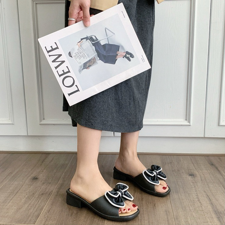 Destin🩰พร้อมส่งจากไทย🛒 (LT-886-2) รองเท้าแตะสวม ส้นตึก ดีเทลโบว์ สำหรับผู้หญิง แมตได้ทุกลุค ใส่สบาย