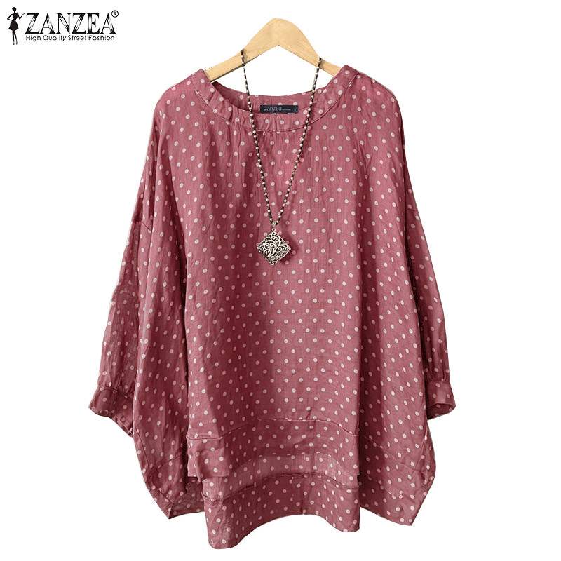 Zanzea เสื้อเบลาส์แขนโคมไฟลายจุดลําลองสไตล์เกาหลีสําหรับผู้หญิง