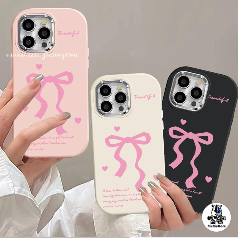 For iPhone 11 กรณีไฟฟ้าหรูหราซิลิโคนอ่อนนุ่มถุงลมกันกระแทก โบว์ทรงบัลเล่ต์สวยๆiPhone 14 13 12 15 16 Pro Max XS XR 7P 8P